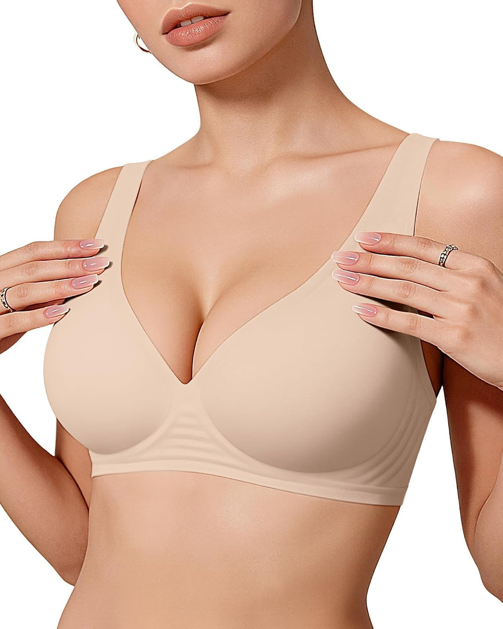 OEAK Damen Jelly-BHs, bügelloser, bequemer Push-up-T-Shirt-BH mit tiefem V-Ausschnitt