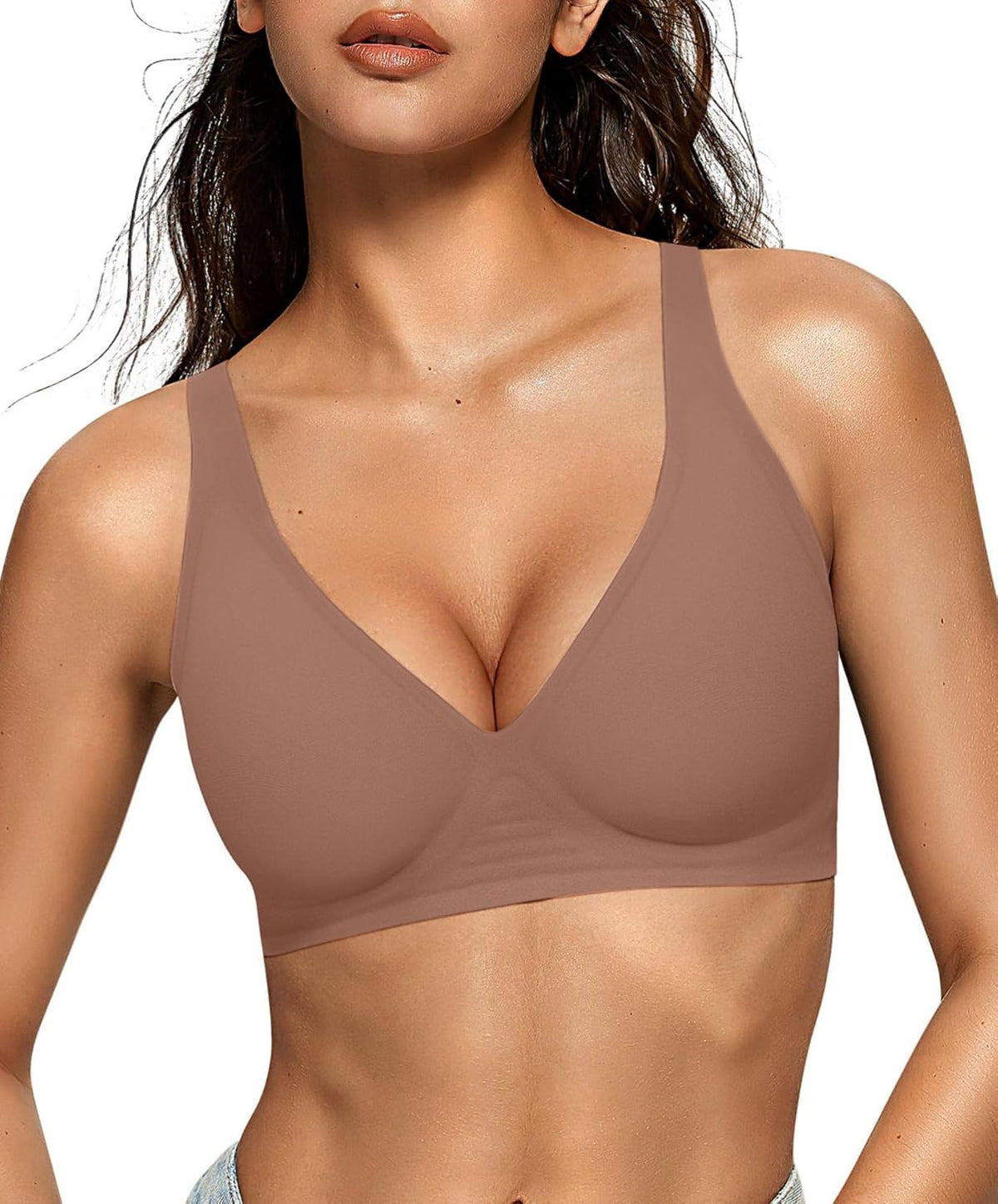 OEAK Damen Jelly-BHs, bügelloser, bequemer Push-up-T-Shirt-BH mit tiefem V-Ausschnitt