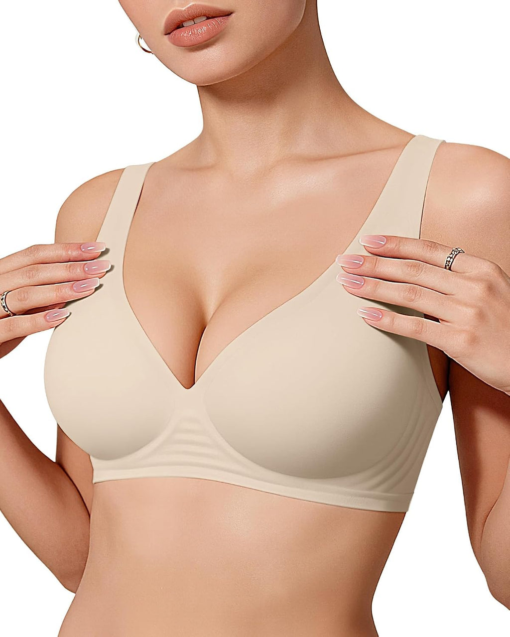 OEAK Damen Jelly-BHs, bügelloser, bequemer Push-up-T-Shirt-BH mit tiefem V-Ausschnitt