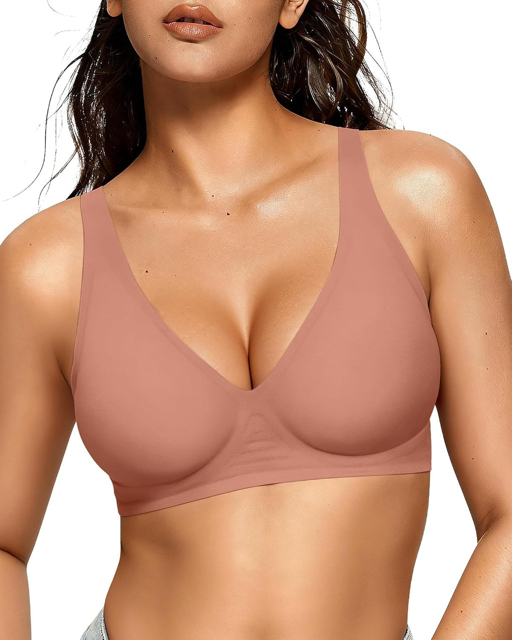 OEAK Damen Jelly-BHs, bügelloser, bequemer Push-up-T-Shirt-BH mit tiefem V-Ausschnitt