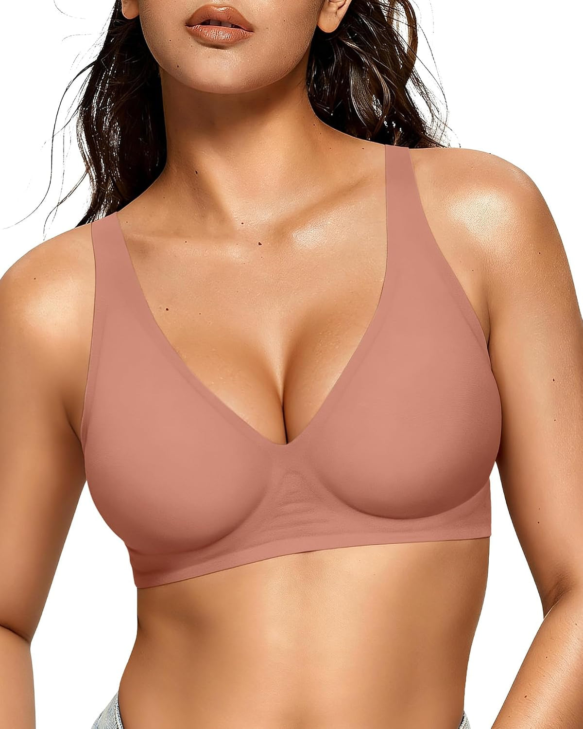 OEAK Damen Jelly-BHs, bügelloser, bequemer Push-up-T-Shirt-BH mit tiefem V-Ausschnitt