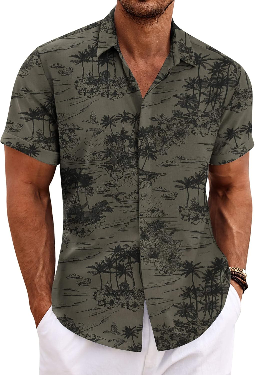 COOFANDY Men's Linen Shirts Short Sleeve Casual Shirts Button Down Shirt for Men Beach Summer Wedding Shirt