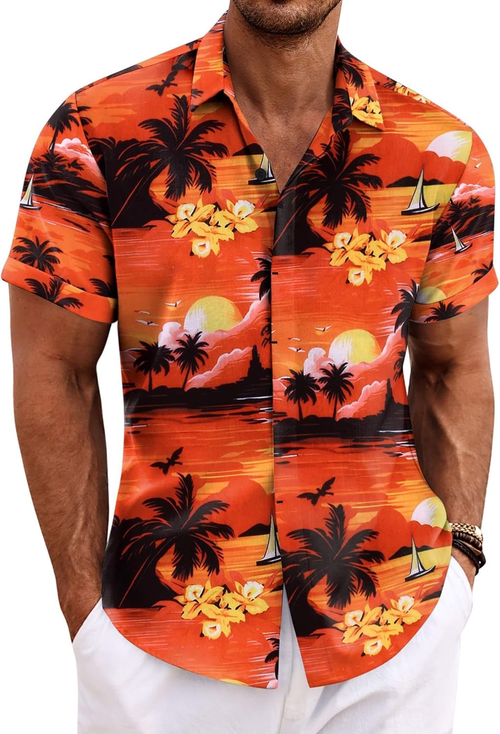 COOFANDY Men's Linen Shirts Short Sleeve Casual Shirts Button Down Shirt for Men Beach Summer Wedding Shirt