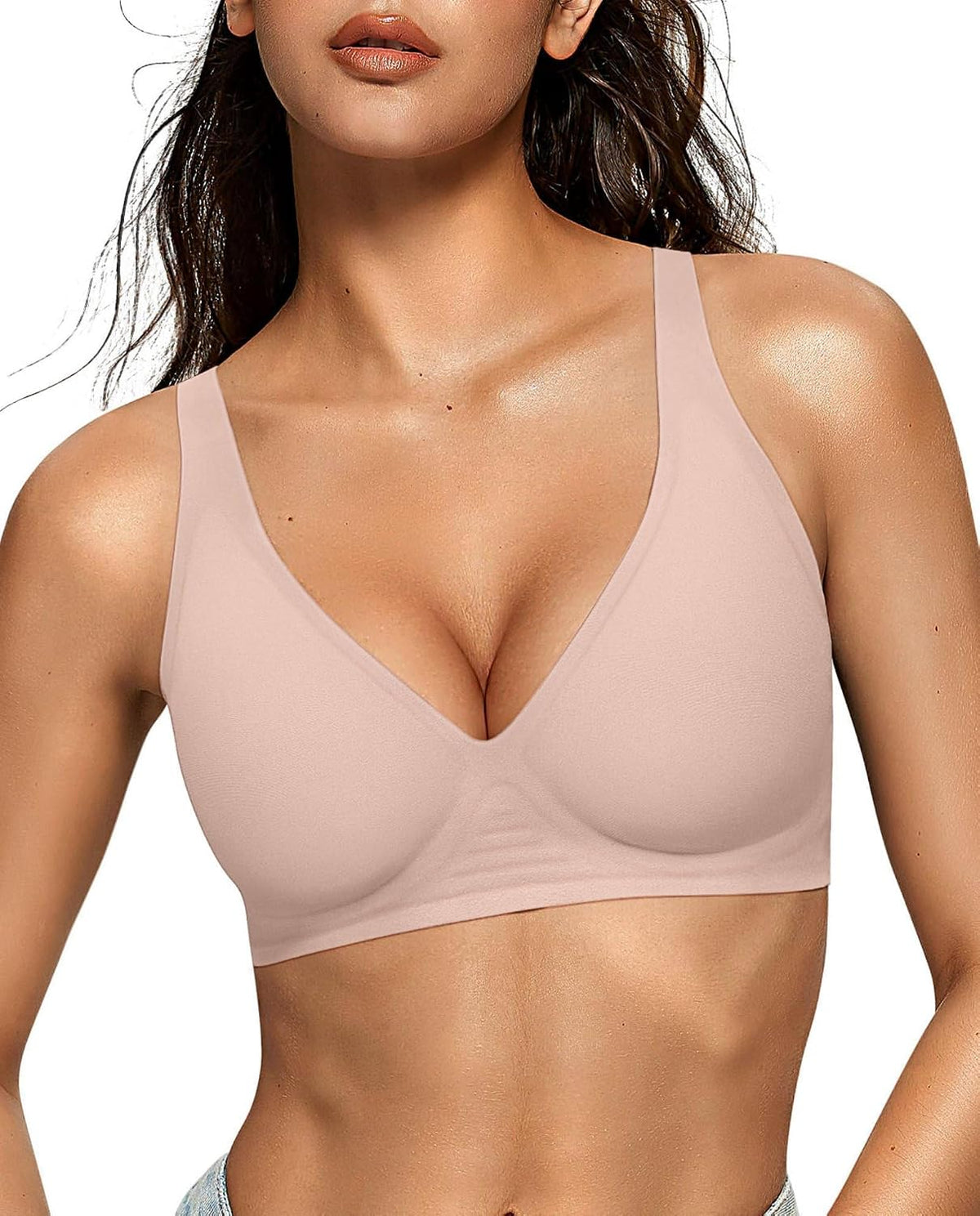 OEAK Damen Jelly-BHs, bügelloser, bequemer Push-up-T-Shirt-BH mit tiefem V-Ausschnitt
