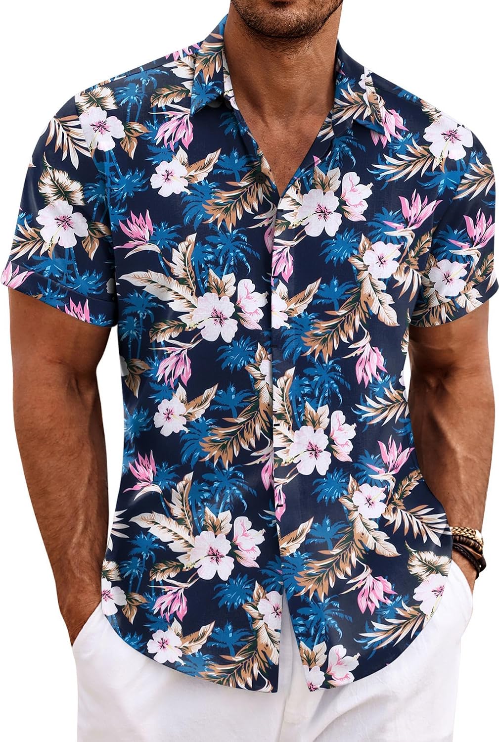 COOFANDY Men's Linen Shirts Short Sleeve Casual Shirts Button Down Shirt for Men Beach Summer Wedding Shirt